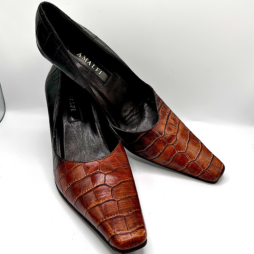 Amalfi Brown Crocodile Pattern Heels size 7.5 - Picture 2 of 16